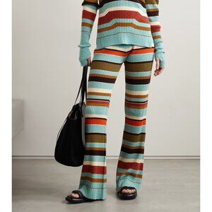 ULLA JOHNSON Rochelle striped ribbed wool and cashmere-blend flared pants